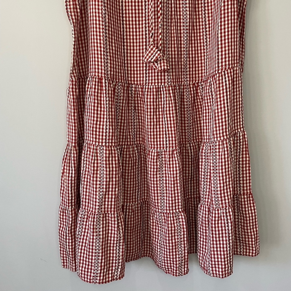 Max Studio Gingham tiered sleeveless red cream midi dress medium - Picture 4 of 12
